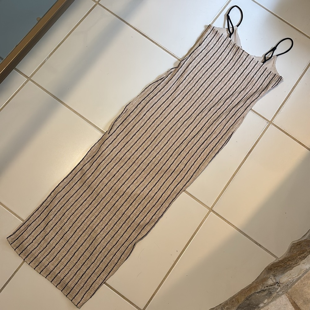 Rosie Harlow Maxi Dress Spaghetti Straps Tan Black Ribbed Sleeveless Beachy Boho - Picture 13 of 16